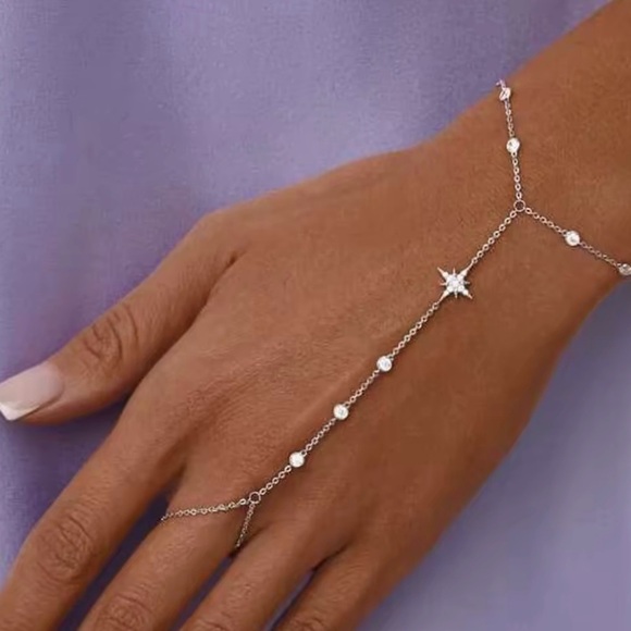 Hand Chain Finger Ring Slave Cuff Bracelet Dainty Bracelet - Picture 1 of 8